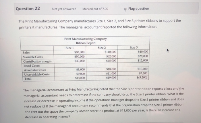  Question 22 P Flag question Not yet answered Marked out of