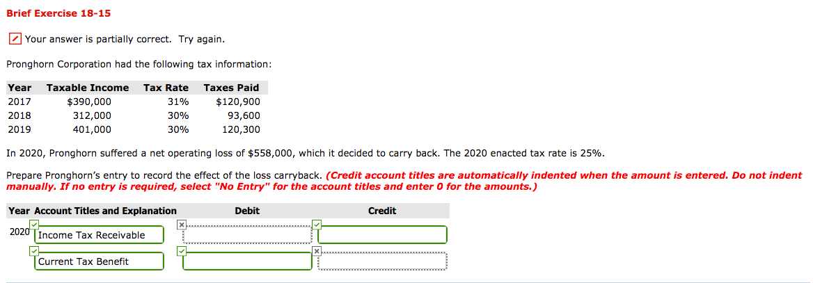 Brief Exercise 18-15 Your answer is partially correct. Try again. Pronghorn