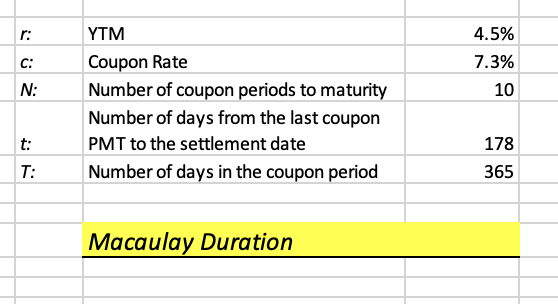 Write a macro function to estimate the Macaulay duration. Use the