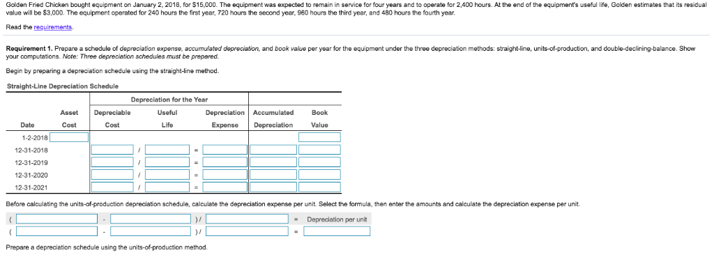 1. Prepare a schedule of depreciation expense, accumulated depreciation, and book value