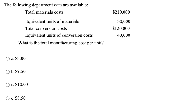  a. $3.00 b. $9.50. c. $10.00 d. $8.50