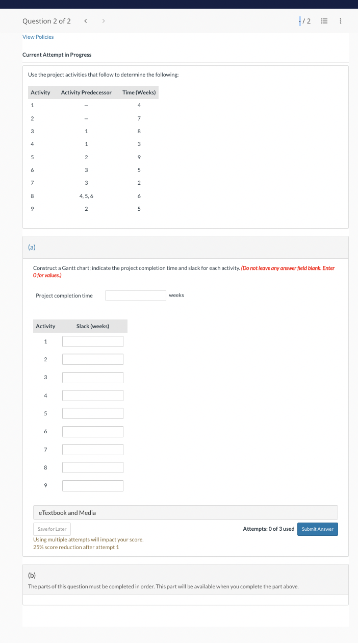 Current Attempt in Progress Use the project activities that follow to
