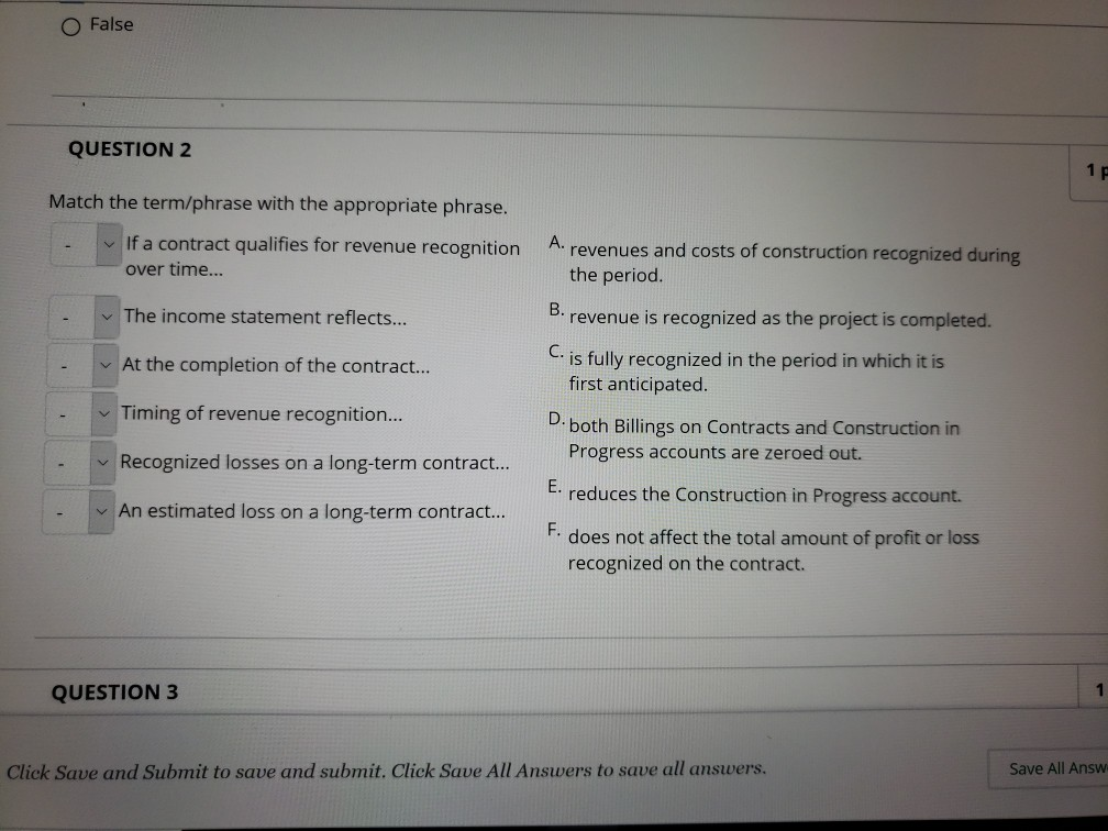  False QUESTION 2 1 p Match the term/phrase with the appropriate