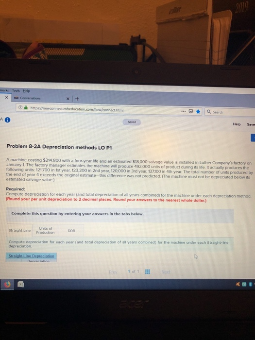  Help Save Problem 8-2A Depreciation methods LO P1 A machine costing
