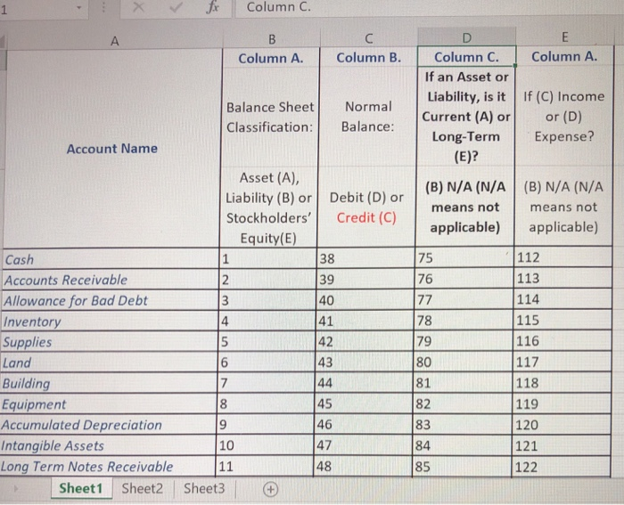 / fr Column C. Column C. Column A. If an Asset