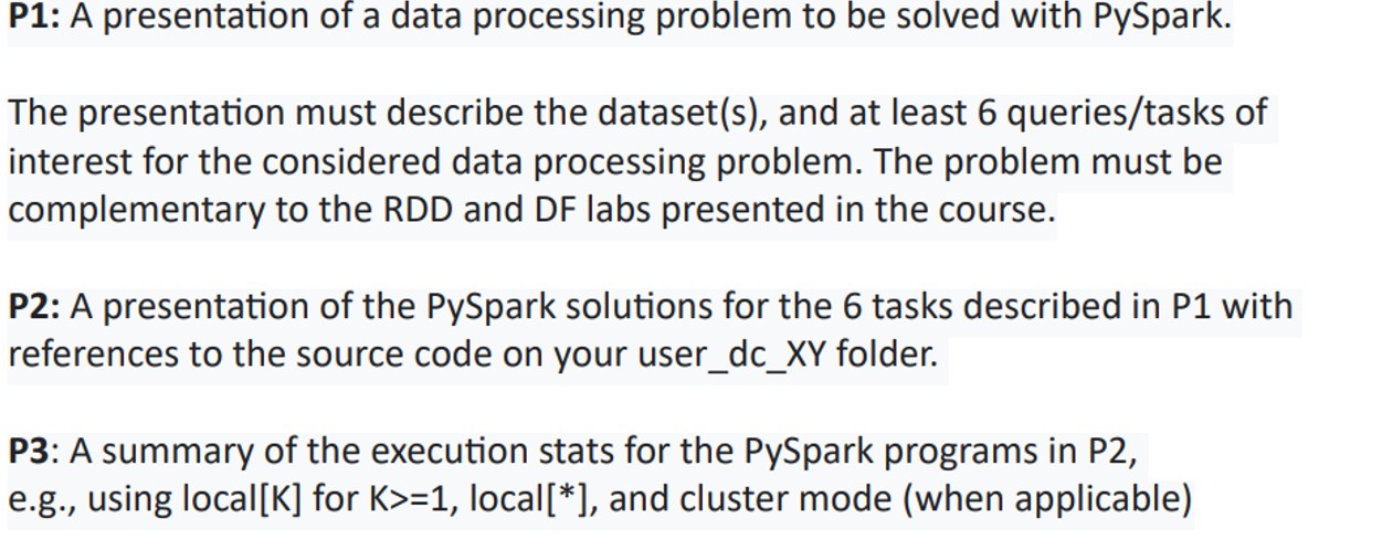  P1: A presentation of a data processing problem to be solved