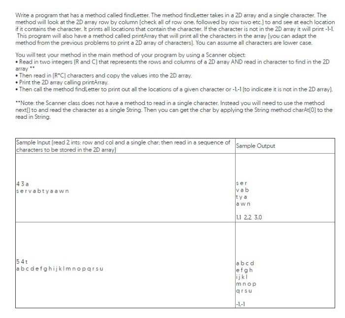  Write a program that has a method called find Letter. The