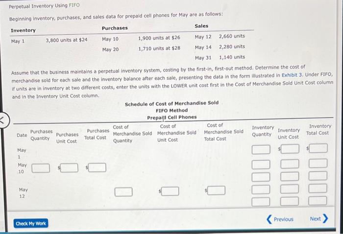  Perpetual Inventory Using FIFO Beginning inventory, purchases, and sales data for