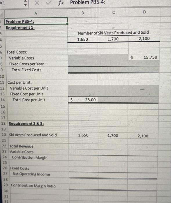 PB5-4 Required: 1. Complete Vestibule's cost data table, 2. Calculate Vestibule's contribution