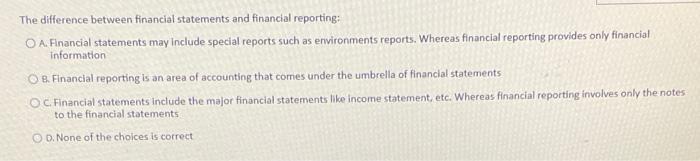 I need the answer very fast The difference between financial statements and