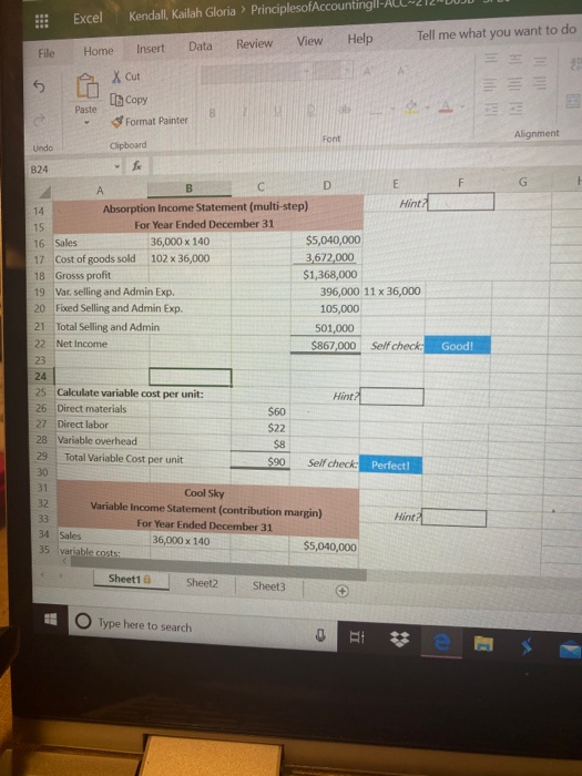 ab. 191 Clipboard Font Alignme EFG Hint? Variable Income Statement contribution margin)