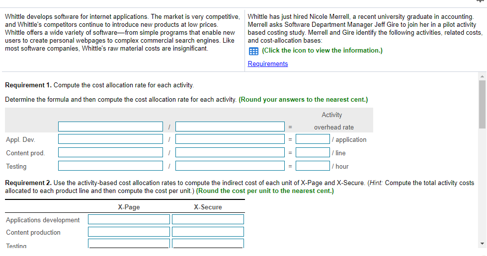  Whittle develops software for internet applications. The market is very competitive,