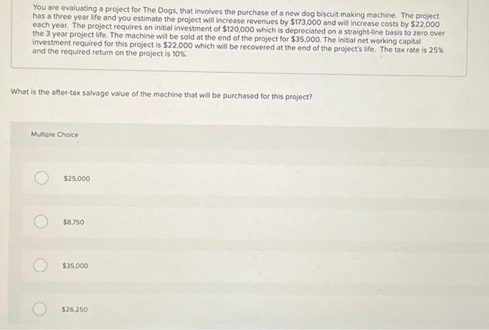  You are evaluating a project for The Dogs, that involves the