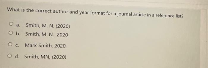  What is the correct author and year format for a journal