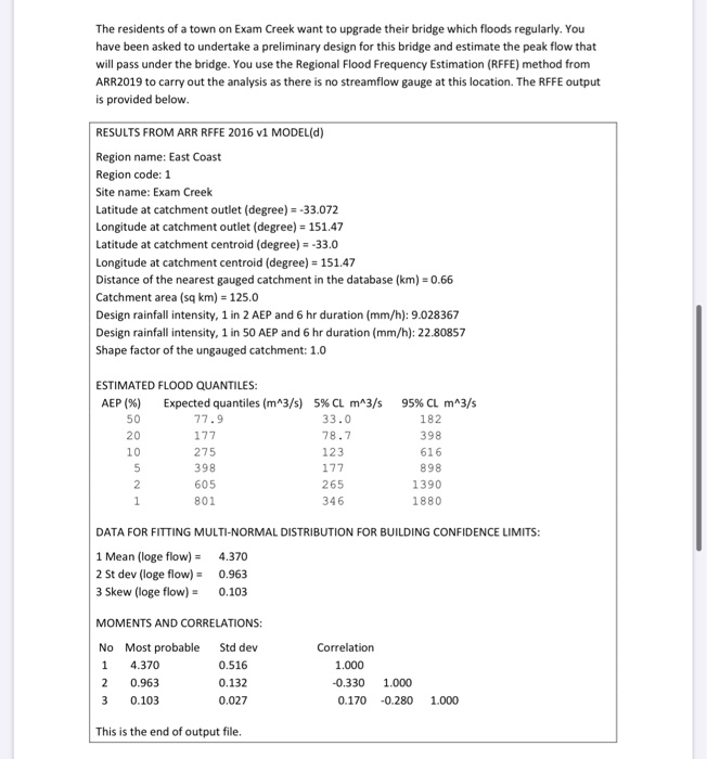 calculate the peak flow for a large rural catchment that are recommended