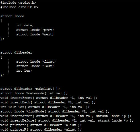 #include "dll.nl struct dllheader makelist struct lnode *makenode ( int val )