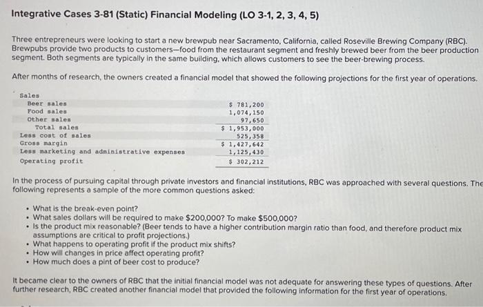  Integrative case 3-81 (static) Required: Perform a sensitivity analysis by answering