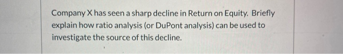  Company X has seen a sharp decline in Return on Equity.