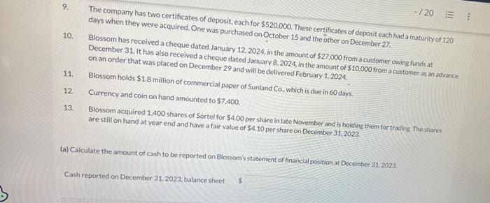 amount of cash to report on the December 31,2023 statement of financial
