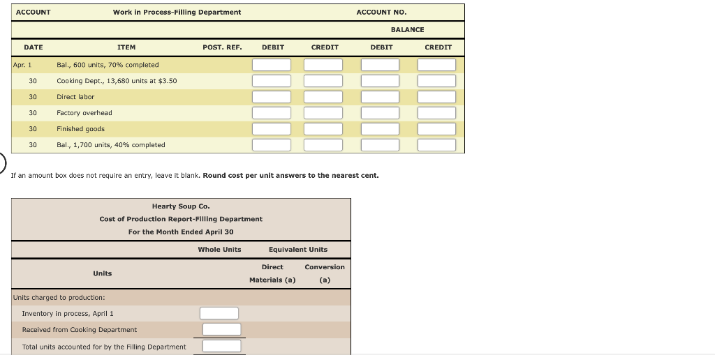 Reports Hearty Soup Co. uses a process cost system to record the