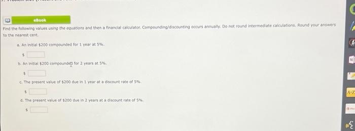  eBook Find the following values using the equations and then a