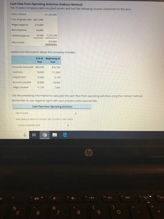  Cash Flow from Operating Activities (Indirect Method) The Arcadia Company owns