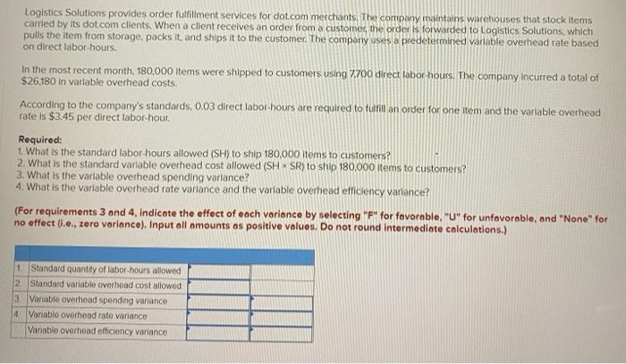 Logistics Solutions provides order fulfillment services for dot.com merchants. The company