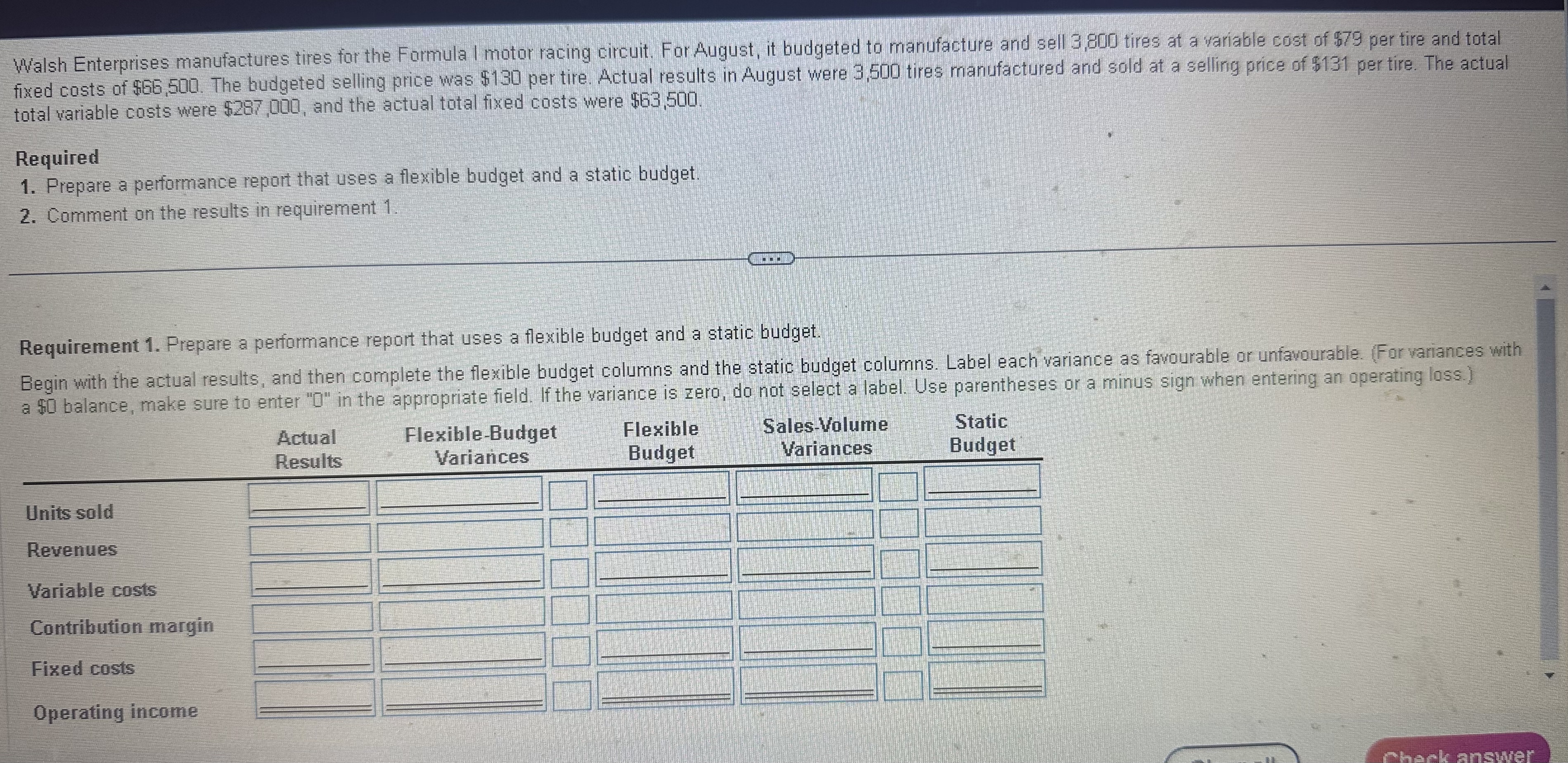  1 prepare a performance report that uses a flexible budget and