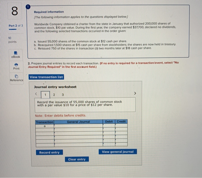 A B and C please 8 Required information The following information applies