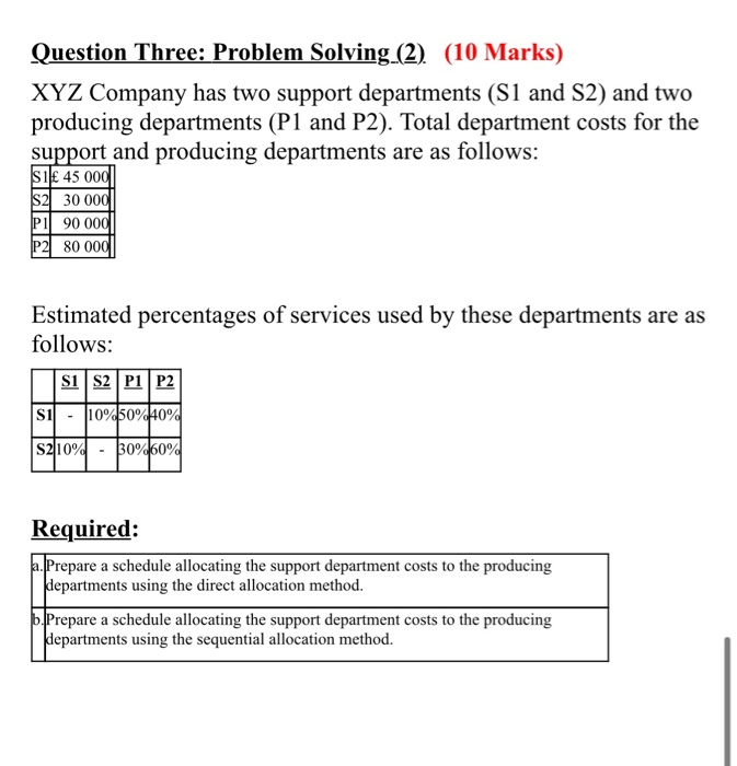 just solve part B Question Three: Problem Solving (2). (10 Marks) XYZ