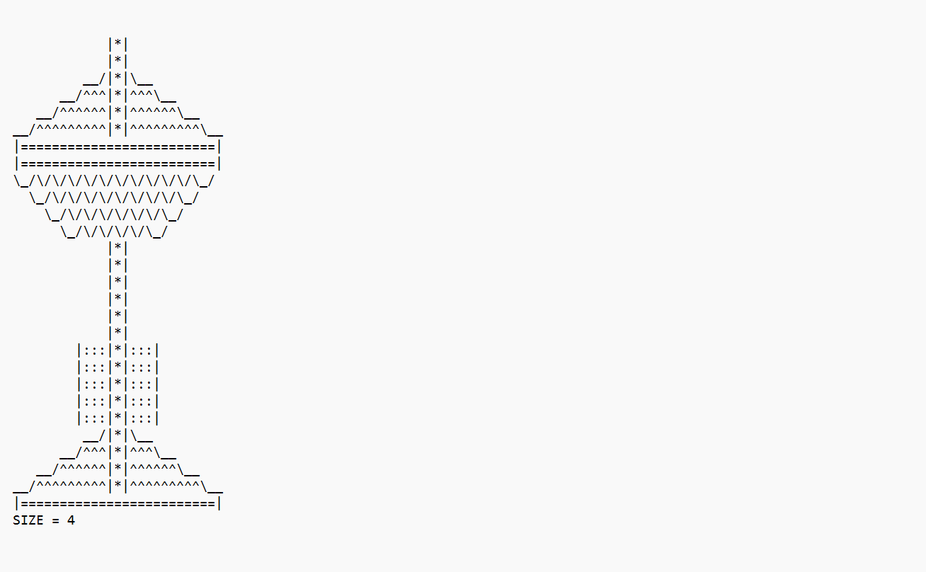 class constant, SIZE. - Each print statement should print at most one