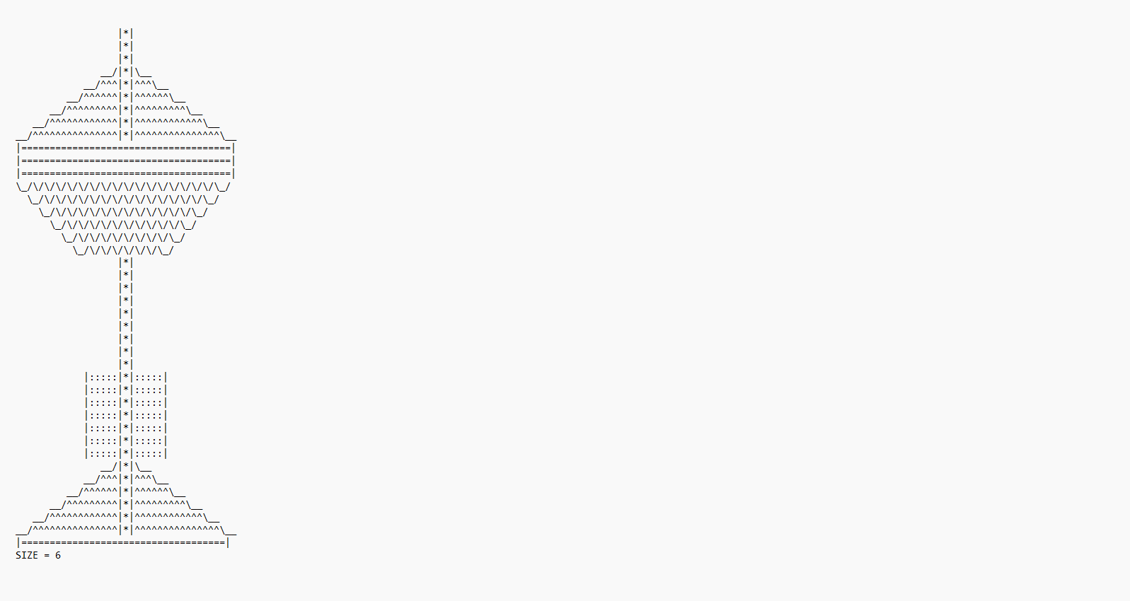 of each character. Exception: "|*|" can be printed in a single print