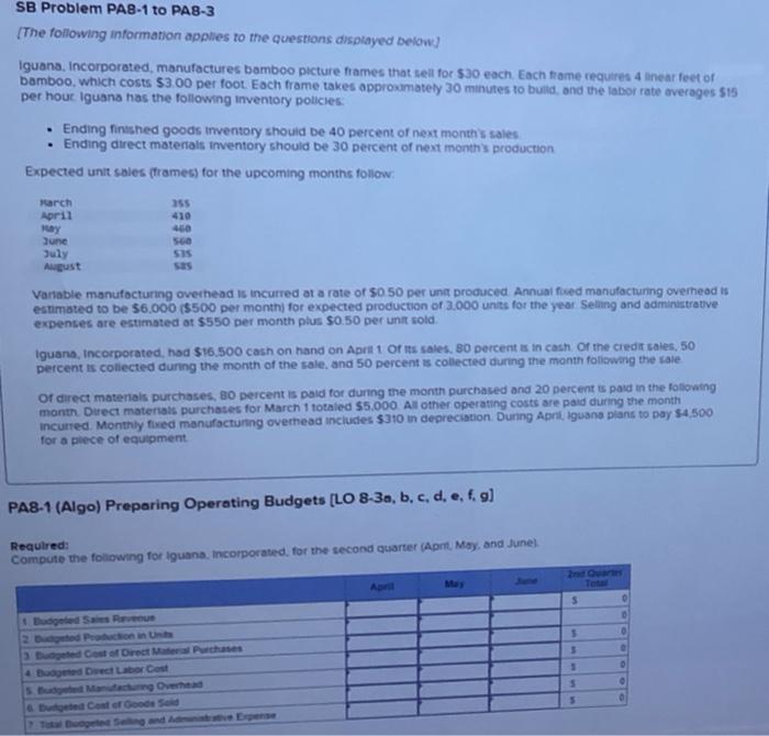  please help with this practice problem!!! SB Problem PA8-1 to PA8-3
