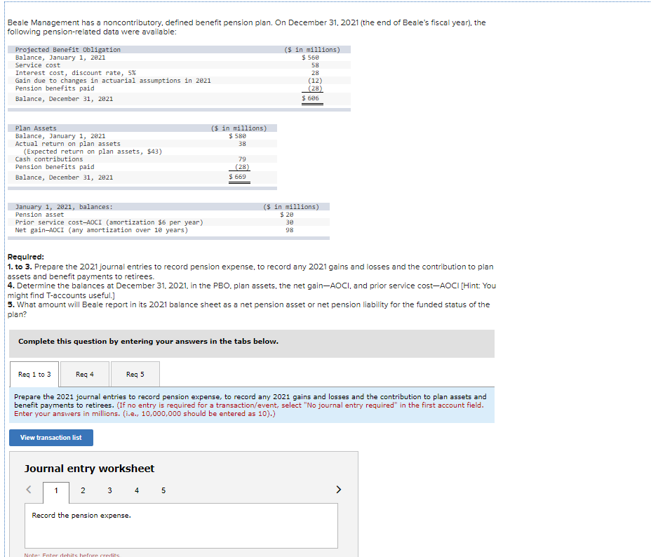 Beale Management has a noncontributory, defined benefit pension plan. On December