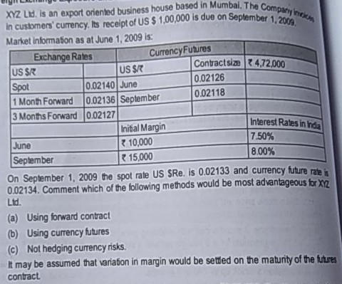  XYZ Ltd. is an export oriented business house based in Mumbal.