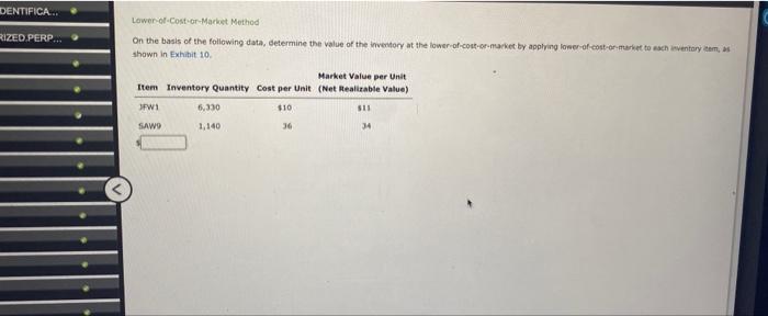 help find this answer thank you ! Lower-of-Cost-or-Market Method On the basis