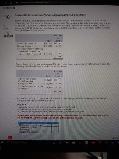c n ewconnectmeducation.com Problem 10-9 Comprehensive Variance Analysis (LO10-1 LO 10-2.