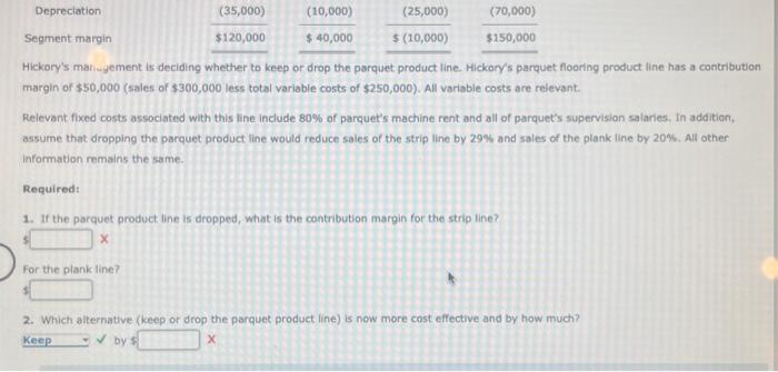 is a segmented income statement for Hickory Compony's three wooden flooring product