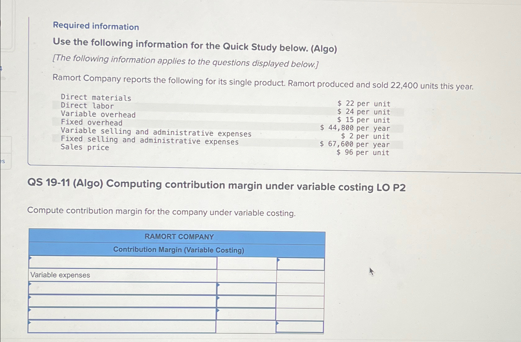  Required information Use the following information for the Quick Study below.