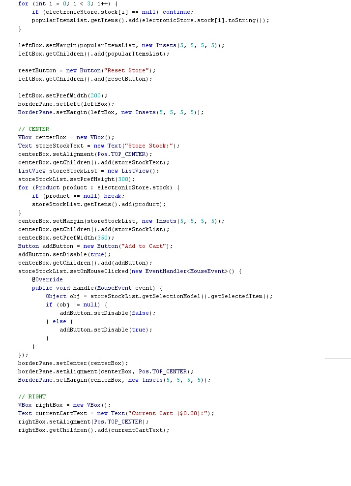 stock of the store public void printstock) for(int i ; 1 curProducts;