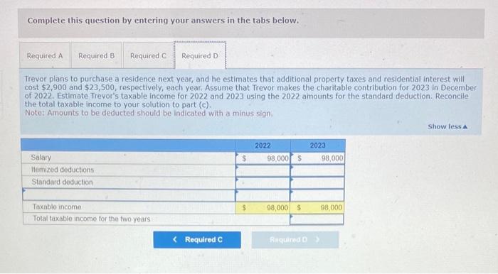 pay $3,250 in state income taxes. Required: 0. Estimate Trevor's taxable income