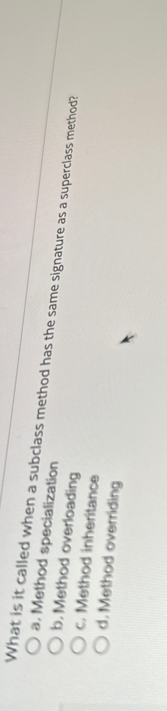  What is it called when a subclass method has the same