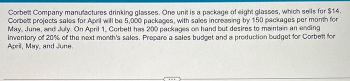  please help with the second half Corbett Company manufactures drinking glasses.