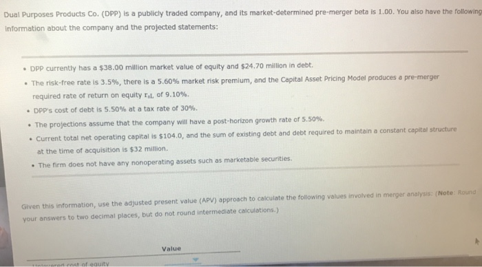 calculate the following values involved in merger analysis: (Note: Round your answers