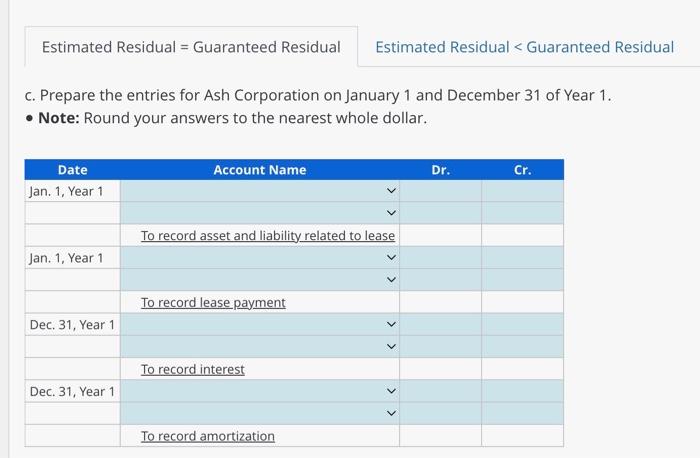 value Reporting finance Lease, Guaranteed Residual-Lessee Nac Leasing Company desson) and Ash