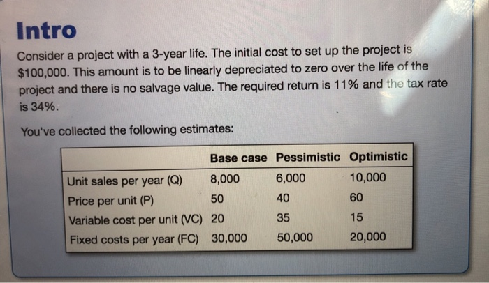  Intro Consider a project with a 3-year life. The initial cost