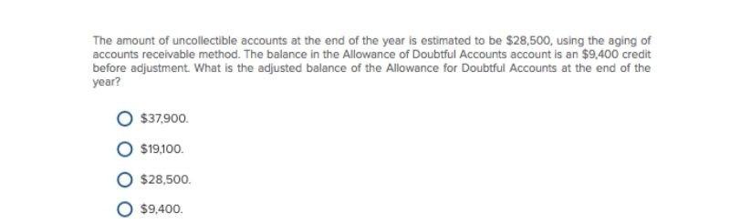 I need the answer as soon as possible The amount of uncollectible