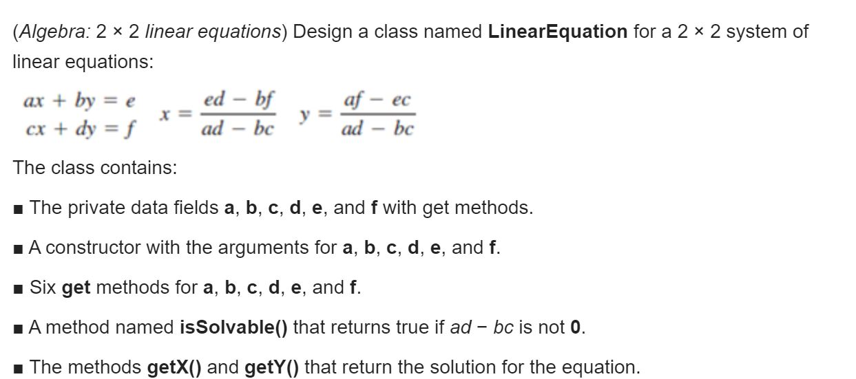 Python programming: (Algebra: 2 2 linear equations) Design a class named LinearEquation