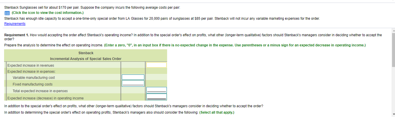 $ Direct materials 50 Direct labour 11 Variable manufacturing overhead. 10 Variable