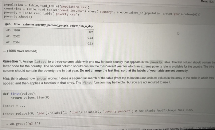  Mem: 1821 population Table.read_table('population.csv') countries = Table read table( countries cs'